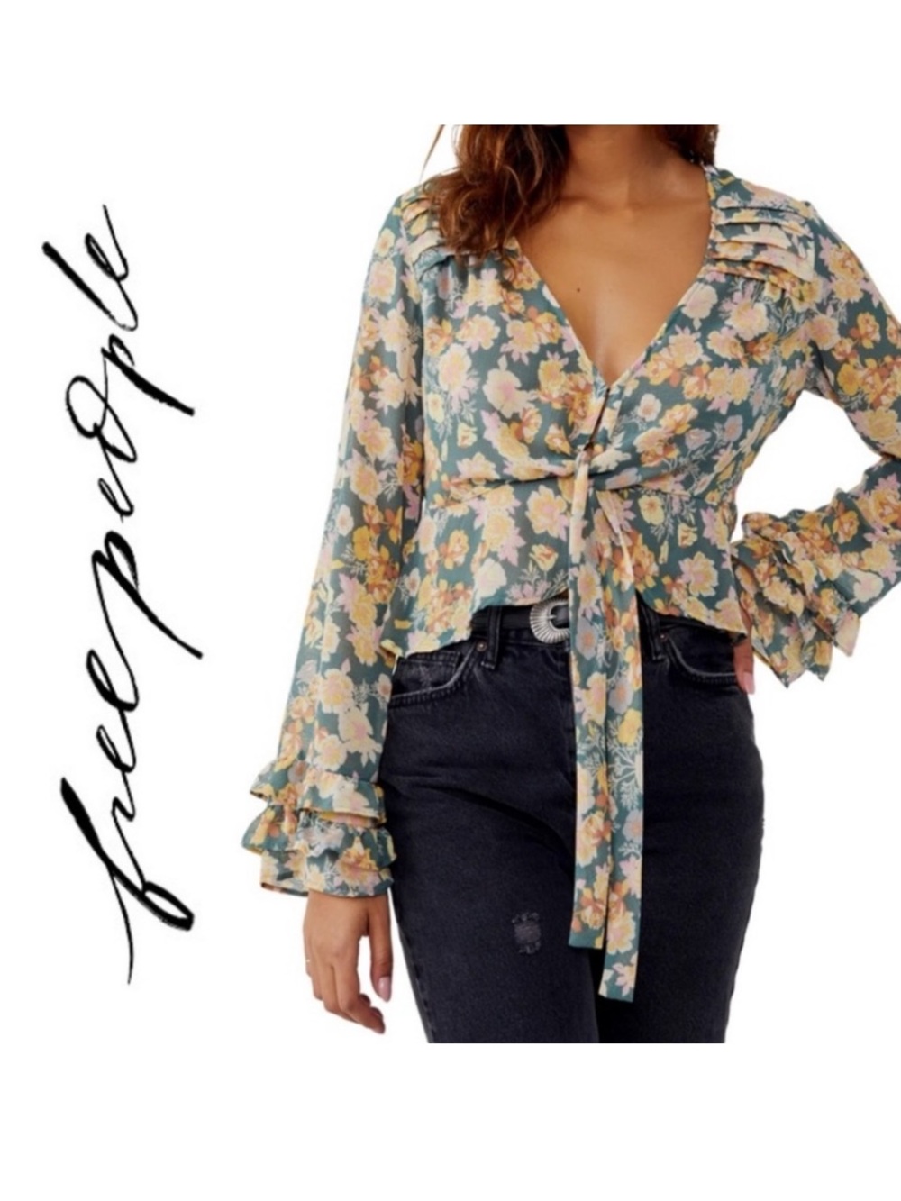 NWT Free People Maybel Blouse in Happy Combo